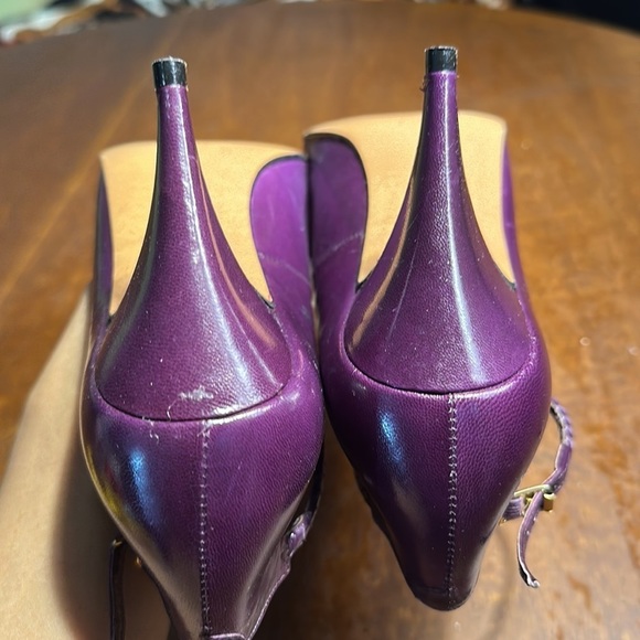 Vintage Purple Leather Ankle Strap Heels Size 7 - Picture 9 of 11